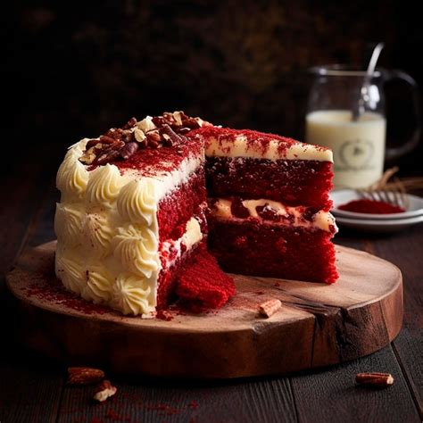 Premium AI Image Red Velvet Cake Classic Three Layered Cake From Red