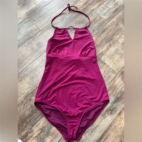 Athleta One Piece Strappy Swimsuit Maroon Tie Keyhole Gem