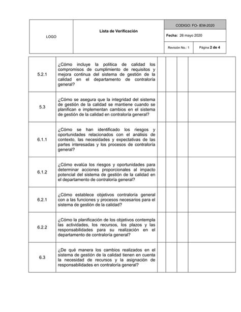 Ejemplo Lista De Verificacion Pdf