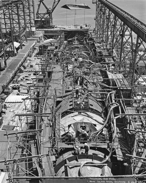 Thresher class attack submarine USS Plunger (SSN-595) on under construction at Mare Island on 6 ...