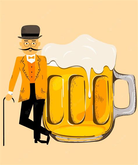 Jarra De Cerveza Vintage Y Personaje De Hombre Con Traje Vector Premium