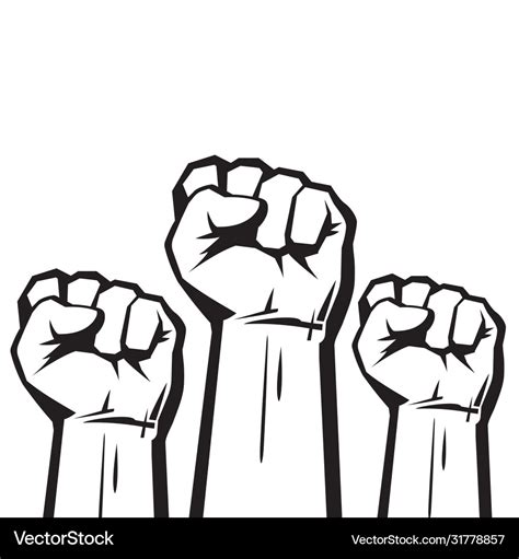 Clenched Fists Raised In Protest Three Human Vector Image