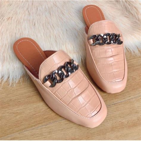 Mule Bico Quadrado Nude Croco Corrente Shopee Brasil