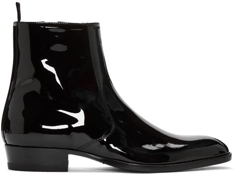 Pure Handmade Black Patent Leather Ankle High Side Zipper Stylish Boots