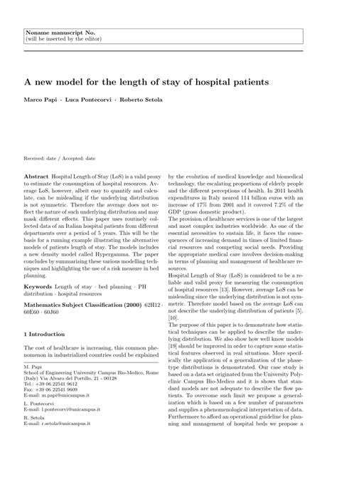 Pdf A New Model For The Length Of Stay Of Hospital Patients