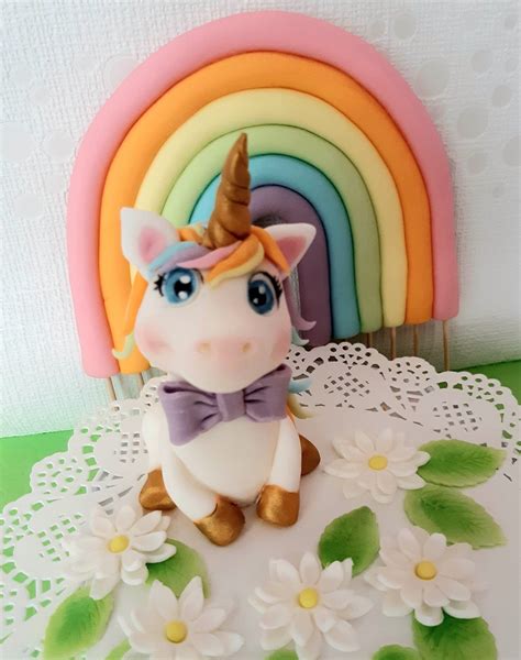 Fondant Unicorn And Rainbow Cake Toppers Unicorn Cake Etsy