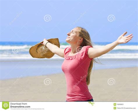 Beautiful Woman Enjoying The Sun On Her Face Stock Image Image Of