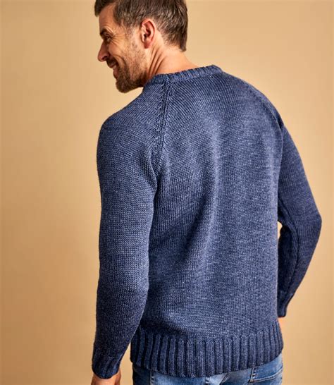 Denim Marl Mens Pure Wool Fishermans Crew Neck Jumper Woolovers Au