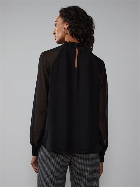 Long Sleeve Mock Neck Chiffon Blouse New York And Company