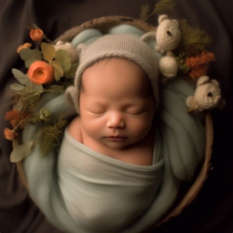 Premium Photo Portrait Of Newborn Baby Sleeping In Basket