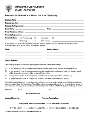 Fillable Online Haileycityhall Non Property Tax Permit Application