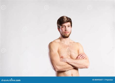 Handsome Shirtless Fitness Man Arms Crossed Studio Shot Stock Image