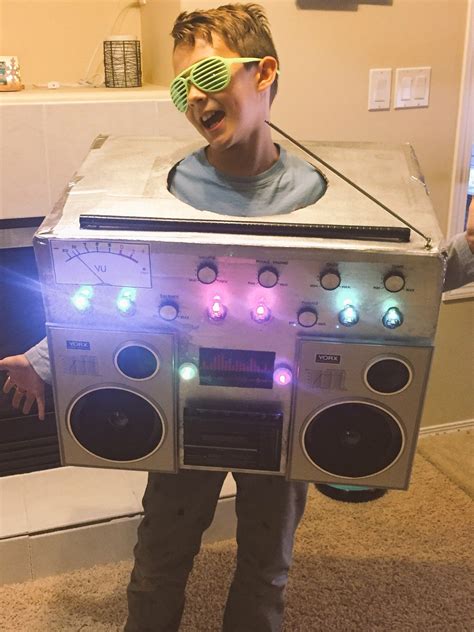 Homemade Boom Box Halloween Costume We Made For My Son Took Apart Old Sp Boxing Halloween