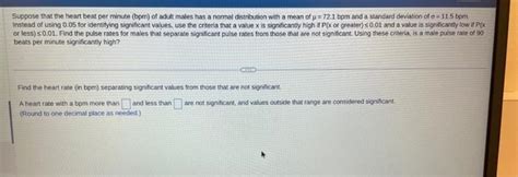 Solved Suppose That The Heart Beat Per Minute Bpm Of Adult Chegg