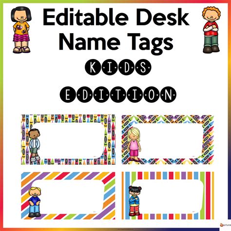 Editable Desk Name Tags Kids Theme | Made By Teachers