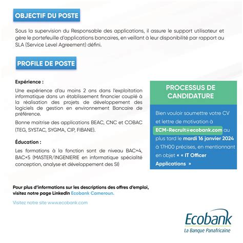 Ecobank Cameroun Recrute Un It Officer Application Douala Cameroun