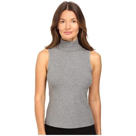 Theory Wendel Ribbed Viscose Sleeveless Turtleneck Top Grey Melange