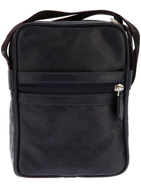 Emporio Armani Logo Embossed Crossbody Bag In Black For Men Blue Lyst