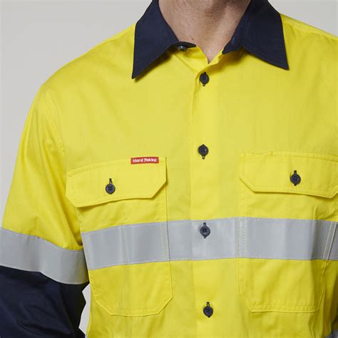 Hard Yakka Core Hi Vis Long Sleeve 2 Tone Taped Vented Shirt Yellow