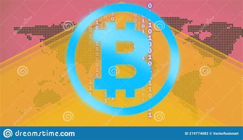 Composition De Code Binaire De Symbole De Bitcoin Bleu Et Carte Du