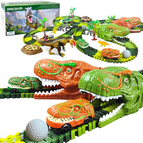 Dinosaur Toy Track Magical Flexible Railway Track Car Toys Racing Rail Track Electronic Light