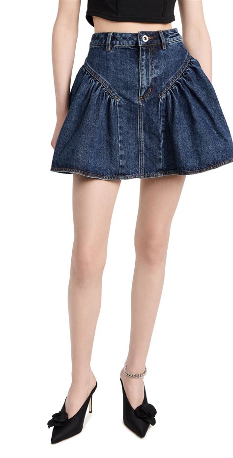 Self Portrait Flared Denim Mini Skirt In Blue ModeSens