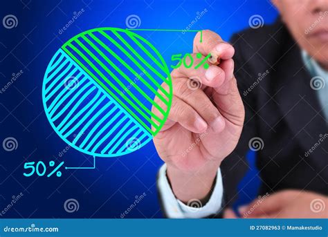 business man drawing   percent pie chart stock image image