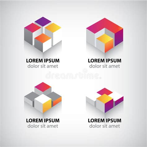 Reeks Van Vector Abstracte Kleurrijke Geometrische D Kubus Vector