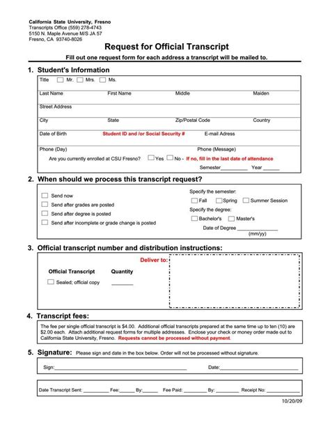 Fresno Request Transcript Fill Out Printable PDF Forms Online