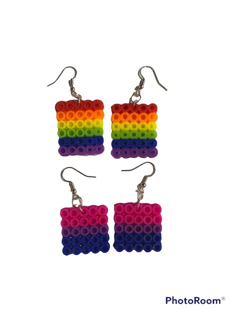 Handmade Earrings Perler Bead Bi Sexual Earrings Pride Etsy