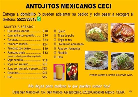 Carta del restaurante Antojitos Mexicanos Ceci Ciudad López Mateos