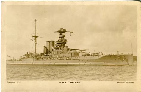hms malaya  wwi wwii royal navy battleship postcard