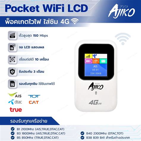 Pocket Wifi ไวไฟพกพาใสซม พอกเกตไวไฟ 4G จอ LCD แบตอด AJIKO AIS TRUE