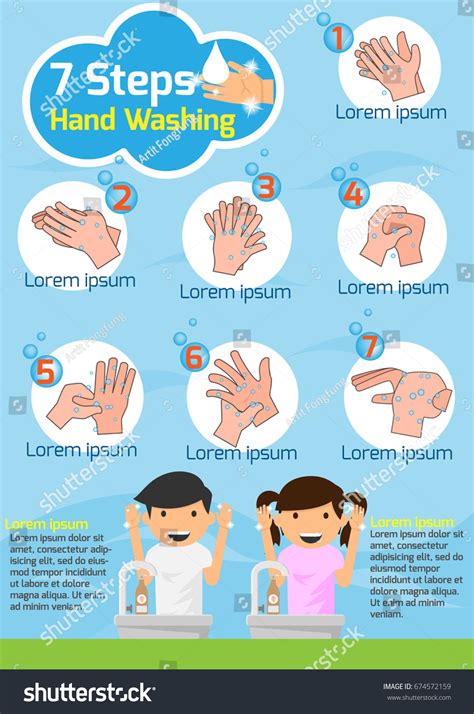 vektor stok hand washing steps infographics cartoon boy  royalti