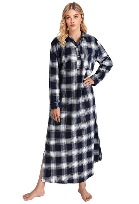 Women S Plaid Flannel Nightgowns Full Length Sleep Shirts Latuza