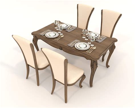 European Style Dining Table and Chairs 21 - 3D Model by nhattuankts