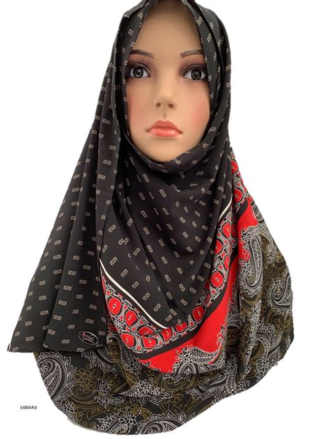 S4blkrd Black Red Printed Full Instant Hijab Instant Hijabs Uk