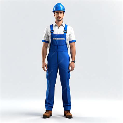 Premium Photo 3d Man Worker White And Blue Dress Full Body White