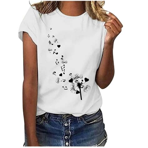 Floleo Women S Tops Short Sleeve Clearance Summer Women S Fashion Casual Printing O Neck Loose