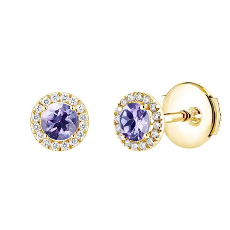 Boucles d oreilles Or jaune Tanzanite Rétromantique S Gemmyo