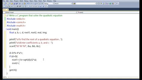 C Program Quadratic Equation Youtube