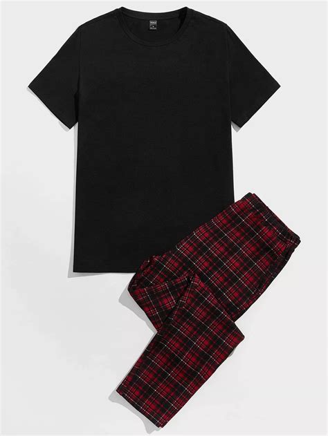 Shein Homme Ensemble De Pyjama T Shirt Pantalon En Tartan Mode En