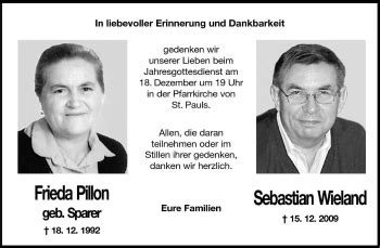 Traueranzeigen Von Frieda Pillon Trauer Bz