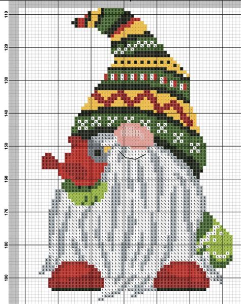 Cute New Year Cross Stitch Holiday Christmas Bird Gnome Pattern Cross