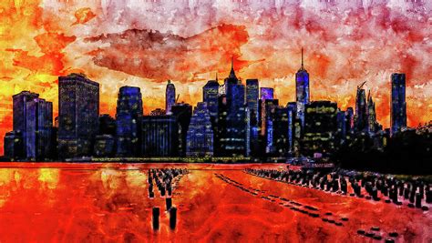 New York City Skyline At Night Drawing Dianamontane