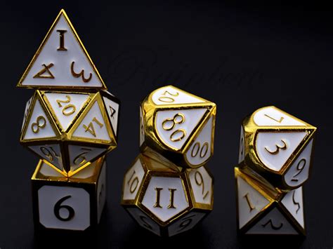 Dice Dnd Dice White And Gold Metal Dice Set For Dungeons And Etsy