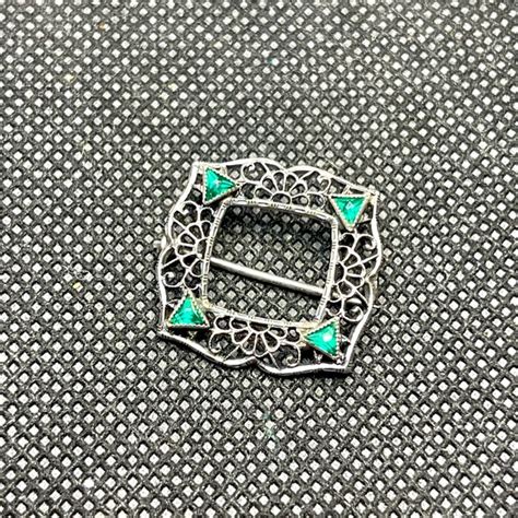 Jewelry Antique Filigree Sterling Silver Emerald Art Deco Brooch