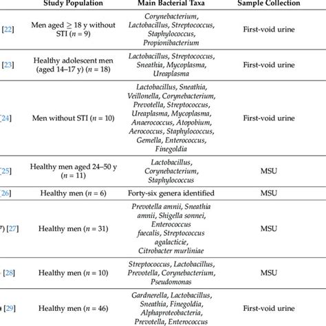 Information Regarding The Urinary Microbiota In Healthy Males 19 21 Download Scientific Diagram