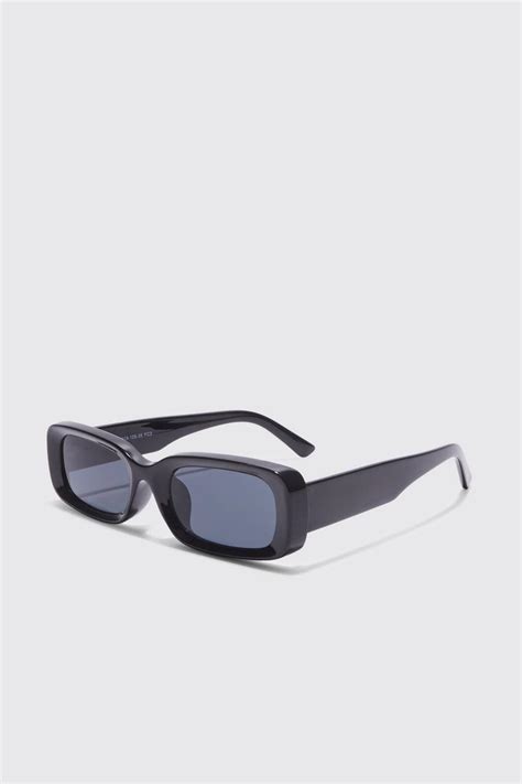 Men S Narrow Chunky Rectangle Sunglasses Boohoo Uk