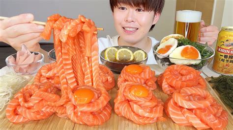 Asmr サーモン麺 Salmon Noodles Eating Sounds 咀嚼音 Mukbang 먹방 Youtube